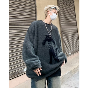 水貂绒毛衣美式圆领毛衣男慵懒风休闲针织衫 MY73 P58图片