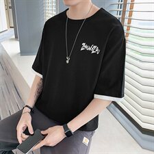 男士潮流字母印花短袖T恤新款休闲五分袖宽松上衣服DS389TP15，男装T恤，电商A102