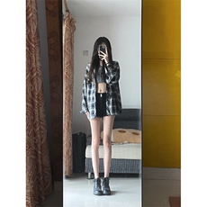 V3211HH-P38美式复古cleanfit藏青色格子衬衫男美式衬衣外套春季，男装衬衫，星座1007（原301D）