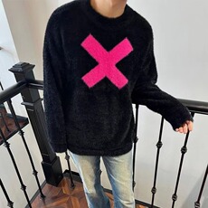 美式潮牌字母X撞色仿貂绒毛衣男女青年秋冬季宽松休闲针织衫百搭，男装针织衫/毛衣，星座1210-1