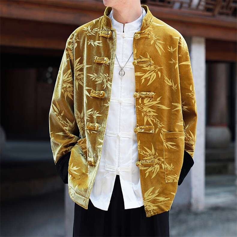 秋冬新中式新款男士大码丝绒压花竹叶外套加厚JK9913-p115控188,女装短外套,电商A021