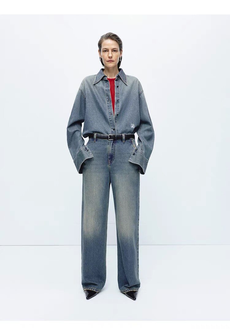 2025年秋季复古直筒阔腿裤【高圆圆同款】新款土耳其棉低腰牛仔裤，女装牛仔裤，泰合衣坊