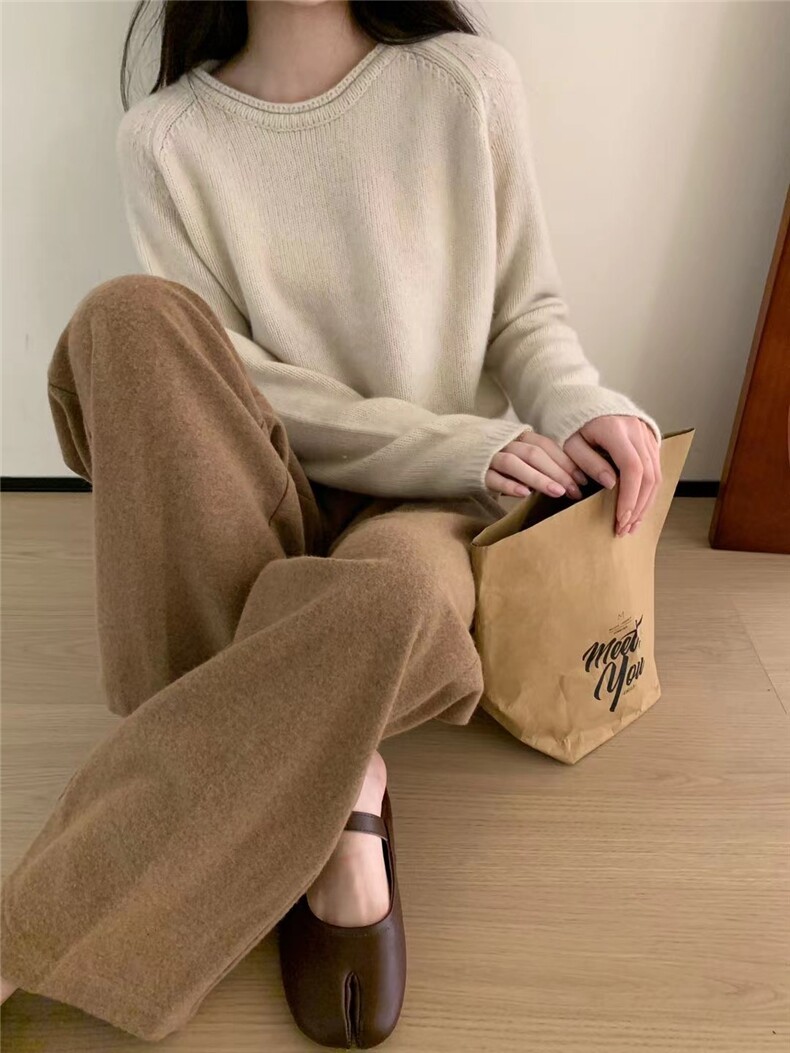 欧货高端圆领女秋冬宽松慵懒针织加厚软糯打底衫毛衣,针织衫/毛衣,半城羊绒