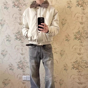 韩 一件过冬cleanfit短款棉服狼毛哈灵顿棉服环保毛领夹克外套图片
