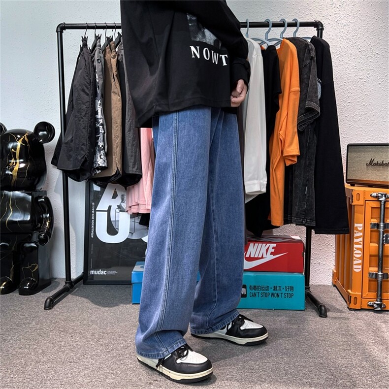 wassuphappy烟灰色复古牛仔裤男春秋夏季美式高级感阔腿休闲裤子，男装牛仔裤，电商A080