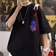 欧美嘻哈炫彩字母印花短袖T恤男潮牌潮流ins夏季情侣港风宽松，男装T恤，星座218-1（原230）