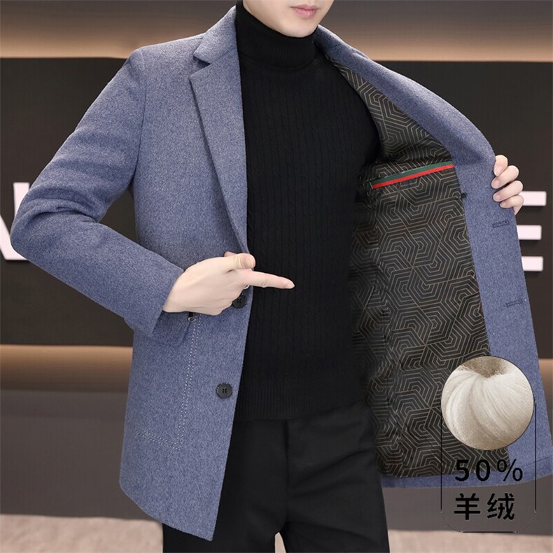 冬季新款羊毛呢子高品质毛呢大衣中长款风衣外套上衣男7917P180,男装风衣,电商B226-2（原B217-2）