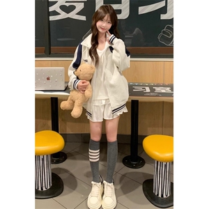 撞色拼接棒球服外套女秋季新款学院风宽松慵懒风开衫卫衣 WX806图片