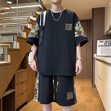 运动套装薄款短裤夏季刺绣T恤两件套男拼接休闲A266-TZ8807-P47，男装休闲套装，电商A266