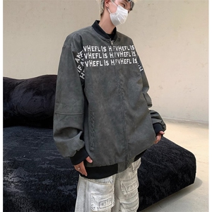 美式街头扎染水洗PU皮夹克男春秋季潮牌高级感印花宽松棒球服皮衣图片