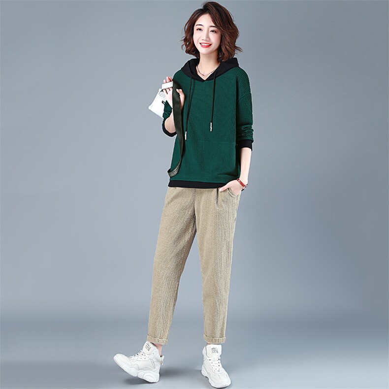 2021年秋季新款连帽卫衣套装女宽松韩版休闲气质两件套装裤子潮图片