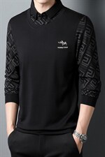 YZ-D828男式2023秋季新款长袖T恤男韩版假两件休闲男装体恤P63，男装T恤，电商B360