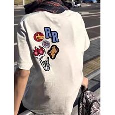 万针全刺绣工艺得物抖音高品质260克纯棉双纱美式高街短袖T恤P33，男装T恤，电商A486-1