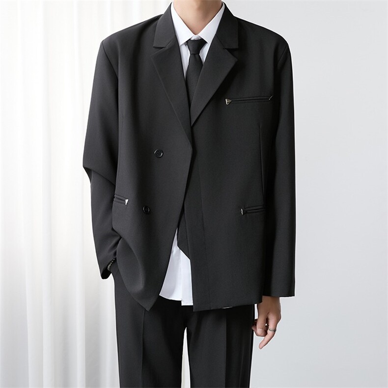 轻熟风双排扣垫肩小西服男士痞帅休闲西装外套单西秋装W6828-P65,男装西服套装,星座412-3