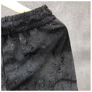 夏季男士薄款破洞潮牌砍袖宽松短裤休闲套装港风帅气中裤图片