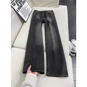 B221美式ins高街暗黑宽松微喇竹节纹牛仔裤LK25586-特P45控78,淡蓝色宽松卫衣搭配图片