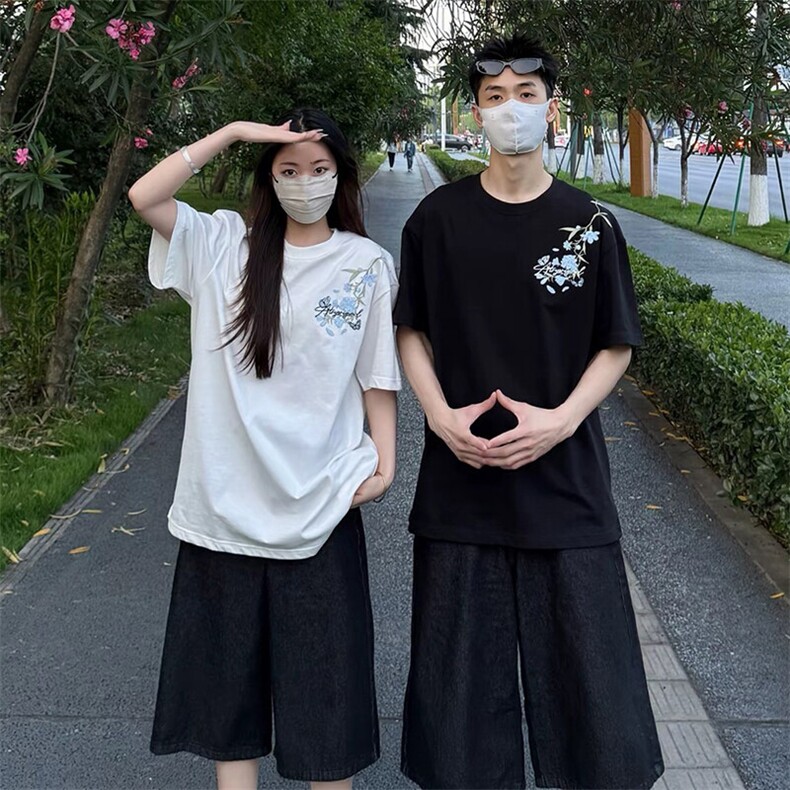 万针全刺绣解构设计260克重磅双纱纯棉高品质美式高街短袖T恤特35,男装T恤,电商A486