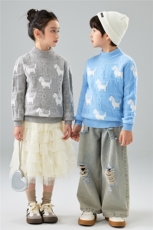 优质儿童狗狗提花麻花慵懒风毛衣100%羊毛男女童圆领针织打底衫，童装儿童羊毛衫，初丹羊绒童装