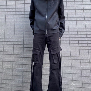美式工装牛仔裤多袋街头潮牌宽松直筒微喇休闲长裤K71396-P45网图图片