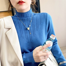 半高领带花2024春秋装新款韩版显瘦套头女士针织打底上衣潮，女装针织衫/毛衣，佑烨羊绒