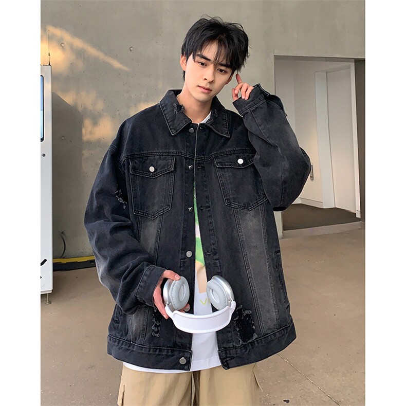 水洗做旧牛仔夹克男2024春季新款款潮流破洞美式复古痞帅休闲外套,男装夹克,星座410-6（原星座1304-1）