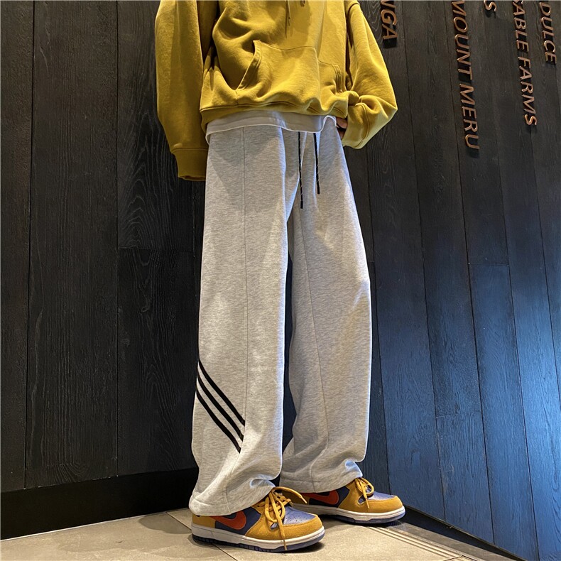 春季新款潮流简约条纹卫衣裤脚抽绳宽松裤子B315-K23440-P45控58,男装休闲裤,电商B315
