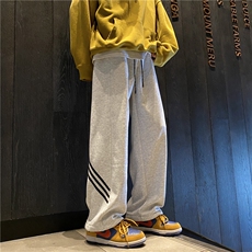 春季新款潮流简约条纹卫衣裤脚抽绳宽松裤子B315-K23440-P45控58，男装休闲裤，电商B315