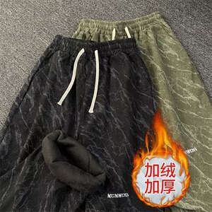 扎染灯芯绒裤子男女秋冬款加绒直筒宽松阔腿长裤重磅卫裤帅休闲裤图片