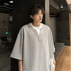 现货2025假V领设计纯色男高潮男T恤百搭A071-T33-P38，男装T恤，电商A071