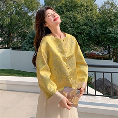 新中式复古提花短外套女2025春季新款高级感气质遮肉显瘦廓形上衣，女装短外套，C位