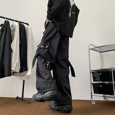 美式高街工装休闲裤男春季宽松撞色直筒长裤口袋直筒束脚阔腿裤子，男装休闲裤，星座410-7