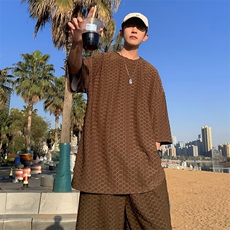 五分裤潮流五分袖夏季日系原宿文艺新款休闲套装男气质时尚百搭，男装休闲套装，星座716-3