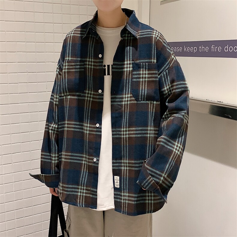 2025秋冬港风长袖格子衬衫学生衬衣校服班服CS2000/特P28蓝色,男装衬衫,电商A094