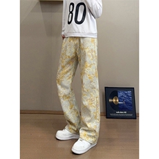 B221美式ins高街暗黑宽松直筒印花牛仔裤LK25439-特P45控78，男装牛仔裤，电商B221