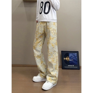 B221 美式ins高街暗黑宽松直筒印花牛仔裤LK25439-特P45控78图片