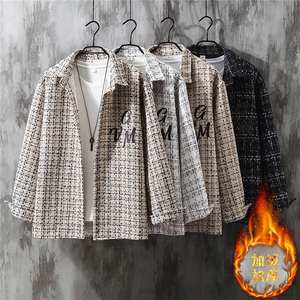 1小香风衬衣大码M-5XL情侣潮长袖衬衫男灰墙CCS8019P45加绒P55,男装衬衫,星座226-2