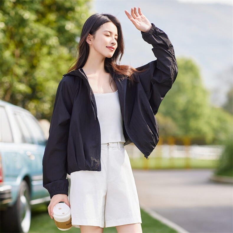 黑色短款防晒衣女夏季2025新款轻薄透气防紫外线防晒服蝙蝠衫外套,女装防晒衣,梦懿尔