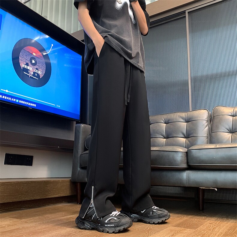 秋季松紧腰休闲裤侧拉链直筒垂感西裤XZ-221-1-K1502-P45控58，男装西裤，星座221-1