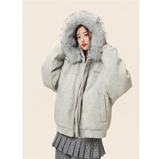 【座山雕毛领连帽】毛呢拼接秋冬棉服保暖外套男女G1168特P118，男装棉衣，电商A339