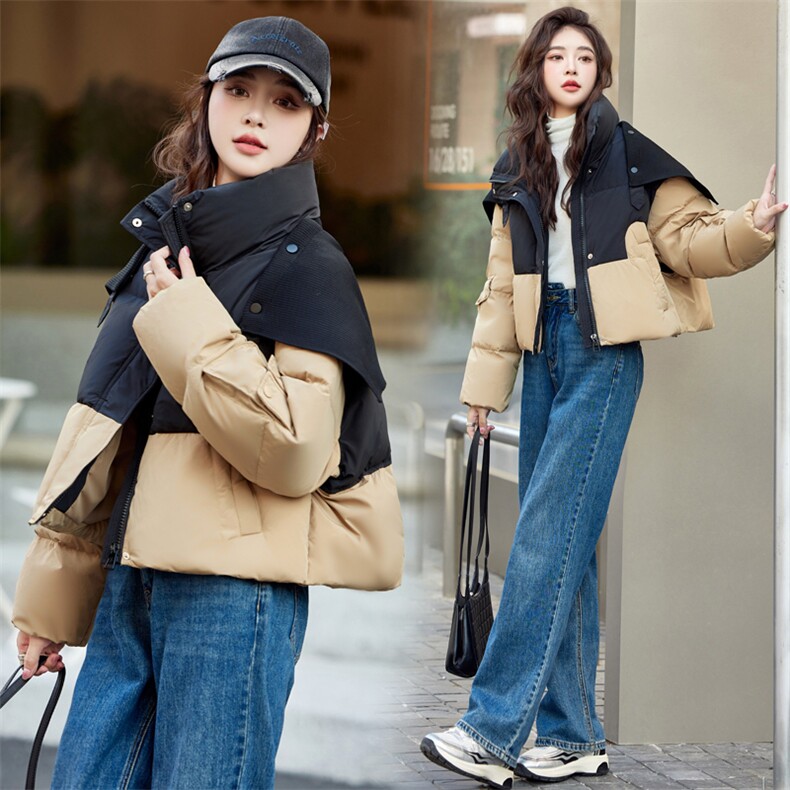 现货！！！披肩可拆卸羽绒服女式短款,女装羽绒服,素月