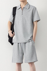 纯色二开TZ25306-特P55休闲运动套装男士短袖T恤短裤潮牌穿搭男装图片