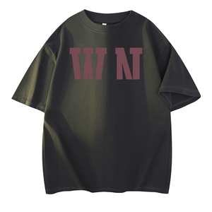抖音得物供货现货210克宽松纯棉美式潮牌印花落肩袖纯棉T恤AT2133图片