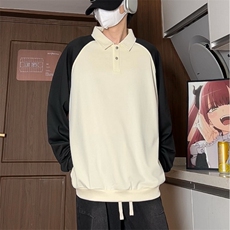 纯色插肩Polo领卫衣男女小众ins简约风情侣长袖春秋新款8826/P40，男装卫衣，星座506
