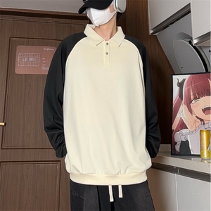 纯色插肩Polo领卫衣男女小众ins简约风情侣长袖春秋新款8826/P40图片
