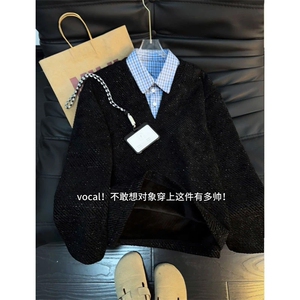 网图 YK86151-38 加绒43 聚酯纤维 假两件满天星卫衣男冬季图片