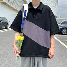 C520P31日系复古潮牌拼接POLO衫男短袖夏季新款宽松青少年上衣潮，男装Polo衫，星座512-6