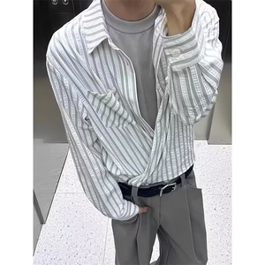 港风秋冬款男女竖条纹衬衫长袖衬衣外套cs591 P40图片