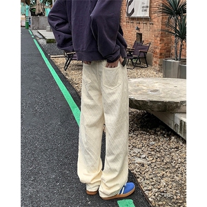提花裤子男设计感小众ins潮牌宽松阔腿拖地休闲长裤RK2362-P45图片
