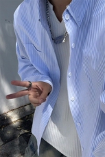 日系cityboy条纹长袖衬衫潮流休闲衬衣宽松百搭外套C2264-特价P33，男装衬衫，电商A007