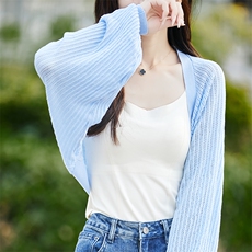 针织开衫薄款女小披肩防晒2025新款长袖镂空蝙蝠袖开衫连衣裙外搭，披肩，斯美雅安迪绒